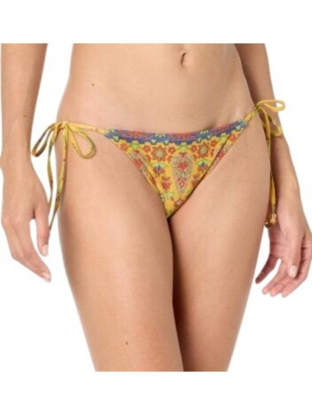 NWT Shoshanna Printed Side Tie Bikini Bottom Yellow Multi Womens Size Small